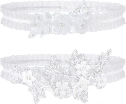 قطعتان من رباط الزفاف للعروس، رباط الساق من الدانتيل القابل للتمدد، مجموعة رباط الزفاف من الدانتيل للعروس مع زهور الزهور، إكسسوارات الزفاف للنساء والفتيات in Kuwait