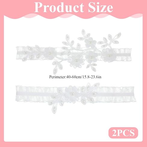 قطعتان من رباط الزفاف للعروس، رباط الساق من الدانتيل القابل للتمدد، مجموعة رباط الزفاف من الدانتيل للعروس مع زهور الزهور، إكسسوارات الزفاف للنساء والفتيات in Kuwait