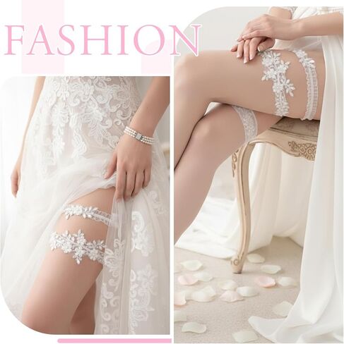 قطعتان من رباط الزفاف للعروس، رباط الساق من الدانتيل القابل للتمدد، مجموعة رباط الزفاف من الدانتيل للعروس مع زهور الزهور، إكسسوارات الزفاف للنساء والفتيات in Kuwait