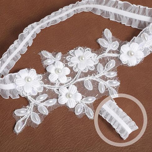 قطعتان من رباط الزفاف للعروس، رباط الساق من الدانتيل القابل للتمدد، مجموعة رباط الزفاف من الدانتيل للعروس مع زهور الزهور، إكسسوارات الزفاف للنساء والفتيات in Kuwait