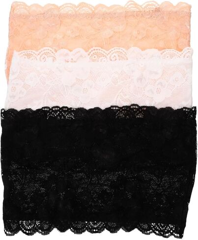 3 قطع من قطع علوية نسائية من الدانتيل بدون حمالات - حمالة صدر قابلة للتمدد بدون خياطة للارتداء اليومي، ألوان متنوعة (S) in Kuwait