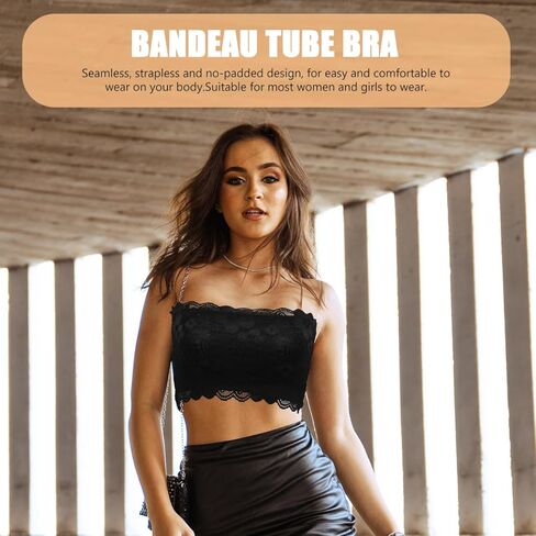 3 قطع من قطع علوية نسائية من الدانتيل بدون حمالات - حمالة صدر قابلة للتمدد بدون خياطة للارتداء اليومي، ألوان متنوعة (S) in Kuwait