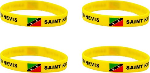 4 Pcs Saint Kitts Country Flag Rubber Bracelets, National Flag Silicone Bracelet, Rubber Wristbands Patriotic Decorations Gift. in Saudi Arabia