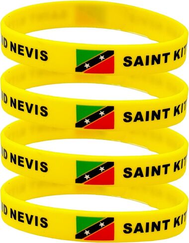 4 Pcs Saint Kitts Country Flag Rubber Bracelets, National Flag Silicone Bracelet, Rubber Wristbands Patriotic Decorations Gift. in Saudi Arabia