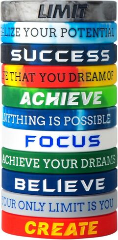 12Pcs Success, Achieve, Focus Motivational Silicone Wristbands with Inspirational Messages for Men Women Rubber Bracelets Elite Athletic Gear Wristbands in Saudi Arabia