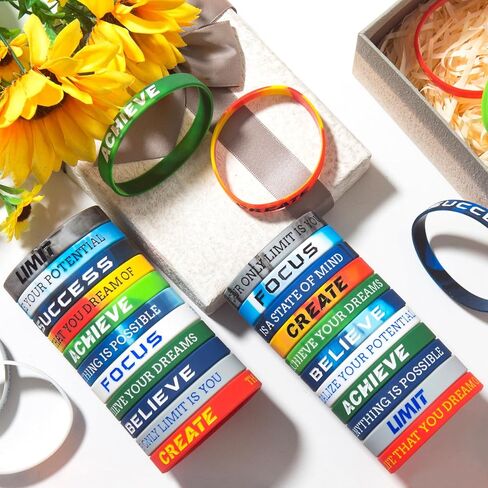 12Pcs Success, Achieve, Focus Motivational Silicone Wristbands with Inspirational Messages for Men Women Rubber Bracelets Elite Athletic Gear Wristbands in Saudi Arabia