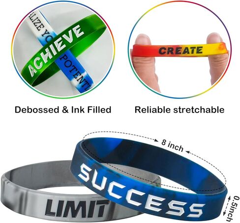12Pcs Success, Achieve, Focus Motivational Silicone Wristbands with Inspirational Messages for Men Women Rubber Bracelets Elite Athletic Gear Wristbands in Saudi Arabia