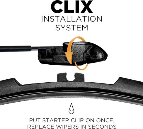 Clix Wipers - 24" Silicone Plus Embedded Rain Repellent Automotive Replacement Wiper Blade (Pack of 1) Premium Long Lasting Silicone Wiping Element, All Weather Flex Frame Beam Windshield Wiper in Kuwait