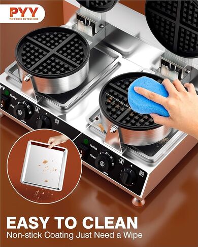 PYY Commercial Waffle Maker - Double Waffle Maker 2500W Large Stainless Steel Waffle Maker Silver Non-stick Electric Chaffle Maker for Restaurants, Waffle Houses, and Carnival Events in Kuwait