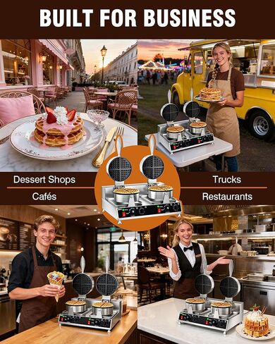 PYY Commercial Waffle Maker - Double Waffle Maker 2500W Large Stainless Steel Waffle Maker Silver Non-stick Electric Chaffle Maker for Restaurants, Waffle Houses, and Carnival Events in Kuwait