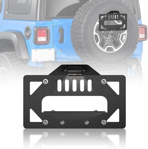 for Wrangler JK Spare Tire Delete License Plate Frame with Illuminate & Third Brake Light Compatible with 2007-2018 Jeep Wrangler JK JKU, Rear Wheel Mount Licence Bracket Holder Relocation in Kuwait