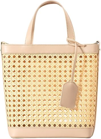 حقيبة شاطئ منسوجة من القش للنساء، حقيبة دلو صيفية بمقبض علوي وحقيبة يد برباط ومحافظ من الخيزران in Kuwait