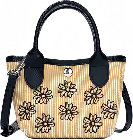 Straw Purse Flower Woven Satchel Shoulder Bag Daisy Floral Embroidery Summer Vacation Beach Bucket Tote Handbag in Saudi Arabia