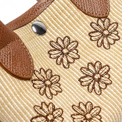 Straw Purse Flower Woven Satchel Shoulder Bag Daisy Floral Embroidery Summer Vacation Beach Bucket Tote Handbag in Saudi Arabia