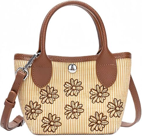 Straw Purse Flower Woven Satchel Shoulder Bag Daisy Floral Embroidery Summer Vacation Beach Bucket Tote Handbag in Kuwait