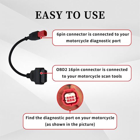 6 Pin OBD2 Adapter Fit for Honda Guzzi Kawasaki Suzuki Yamaha Ducati Piaggio Vespa Motorcycle OBD Diagnostic Cable, Euro5 6 Pin Connector Fits CAN Bus and K-Line,Work with Elm327 Scanner in Kuwait