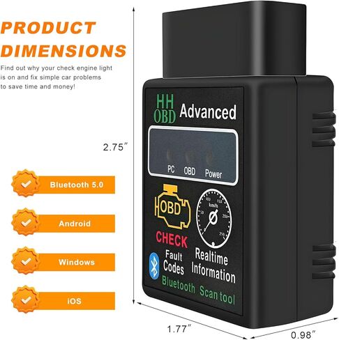 Bluetooth OBD2 Scanner for Car, Wireless OBDII Scan Tool Auto Engine Diagnostic Code Reader, Professional OBD2 Fault Diagnosis Tester Vehicle Interface Scanner for Phone and PC in Kuwait