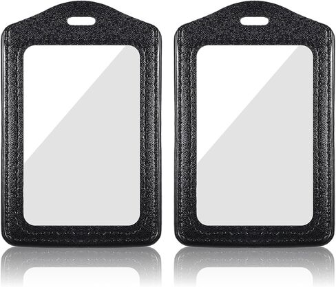 حاملات شارات الهوية من الجلد الطبيعي، قطعتان من حامل شارات جلدية مع نافذة شفافة مزدوجة الجانب، حاملات بطاقات الهوية العمودية، حامل شارة اسم مقاوم للماء للطلاب، الموظفين، المكتب، الموظفين، أسود in Kuwait