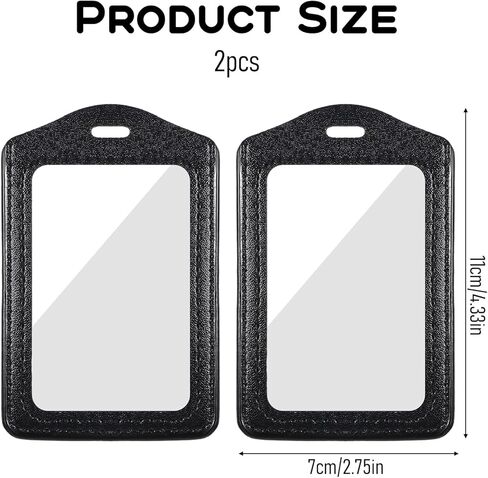 حاملات شارات الهوية من الجلد الطبيعي، قطعتان من حامل شارات جلدية مع نافذة شفافة مزدوجة الجانب، حاملات بطاقات الهوية العمودية، حامل شارة اسم مقاوم للماء للطلاب، الموظفين، المكتب، الموظفين، أسود in Kuwait