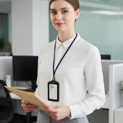 حاملات شارات الهوية من الجلد الطبيعي، قطعتان من حامل شارات جلدية مع نافذة شفافة مزدوجة الجانب، حاملات بطاقات الهوية العمودية، حامل شارة اسم مقاوم للماء للطلاب، الموظفين، المكتب، الموظفين، أسود in Kuwait