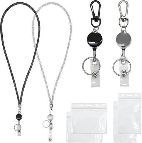 حبال لبطاقات سفينة الرحلات البحرية، قطعتان من حبل شارة قابل للسحب مع حامل لبطاقة الهوية، حبل كريستال بلينغ للنساء والرجال، مجموعة فضية وسوداء للعمل والمؤتمرات والأحداث والتمريض والمعلمين in Kuwait