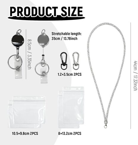 حبال لبطاقات سفينة الرحلات البحرية، قطعتان من حبل شارة قابل للسحب مع حامل لبطاقة الهوية، حبل كريستال بلينغ للنساء والرجال، مجموعة فضية وسوداء للعمل والمؤتمرات والأحداث والتمريض والمعلمين in Kuwait