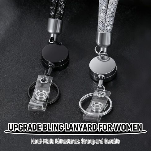 حبال لبطاقات سفينة الرحلات البحرية، قطعتان من حبل شارة قابل للسحب مع حامل لبطاقة الهوية، حبل كريستال بلينغ للنساء والرجال، مجموعة فضية وسوداء للعمل والمؤتمرات والأحداث والتمريض والمعلمين in Kuwait