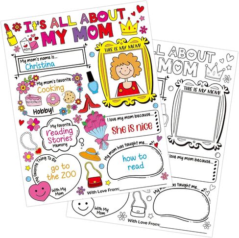 Luckyhern 24 Pcs Mothers Day Coloring Posters Color Your Own All About Mom Poster Mothers Day Crafts for Preschool Kindergarten Elementary School Teachers Mother's Day Gifts School Home Activities in Kuwait