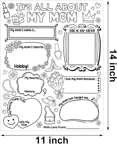 Luckyhern 24 Pcs Mothers Day Coloring Posters Color Your Own All About Mom Poster Mothers Day Crafts for Preschool Kindergarten Elementary School Teachers Mother's Day Gifts School Home Activities in Kuwait