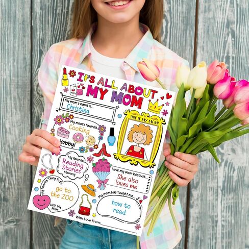 Luckyhern 24 Pcs Mothers Day Coloring Posters Color Your Own All About Mom Poster Mothers Day Crafts for Preschool Kindergarten Elementary School Teachers Mother's Day Gifts School Home Activities in Kuwait