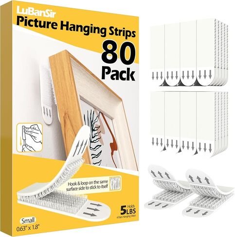 شرائط تعليق الصور من LuBanSir، 80 قطعة من شماعات الصور بدون أظافر للمنزل والمكتب، 5 رطل، أبيض in Kuwait