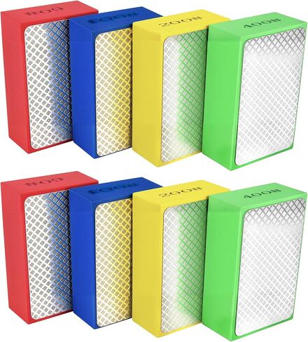 8Pcs Diamond Hand Polishing Pads, 60/100/200/400 Grit 4-in-1 Diamond Sanding Pads for Wet/Dry Use, High Hardness Diamond Abrasive Sanding Blocks for Tile Glass Marble Wood Metal Concrete in Kuwait