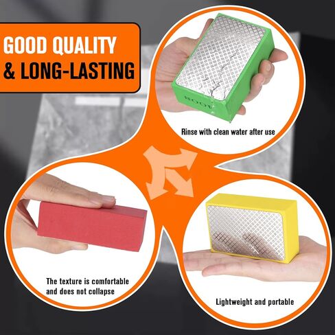 8Pcs Diamond Hand Polishing Pads, 60/100/200/400 Grit 4-in-1 Diamond Sanding Pads for Wet/Dry Use, High Hardness Diamond Abrasive Sanding Blocks for Tile Glass Marble Wood Metal Concrete in Kuwait