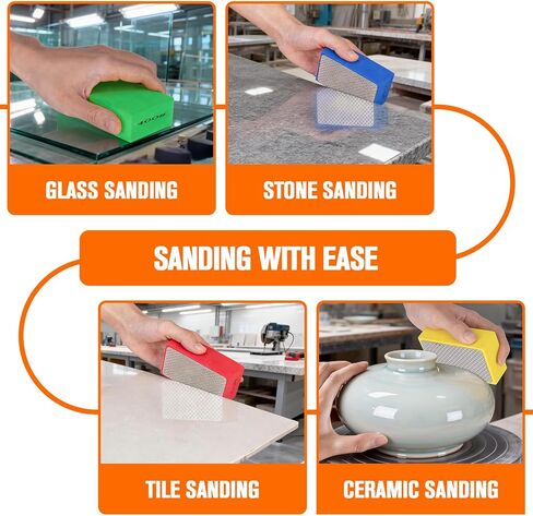 8Pcs Diamond Hand Polishing Pads, 60/100/200/400 Grit 4-in-1 Diamond Sanding Pads for Wet/Dry Use, High Hardness Diamond Abrasive Sanding Blocks for Tile Glass Marble Wood Metal Concrete in Kuwait