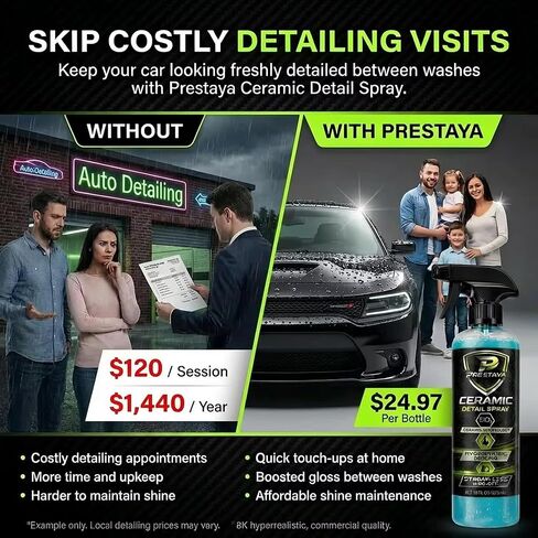Premium Ceramic Detail Spray 16 fl oz, SiO2 Quick Detailer Spray for Cars, Hydrophobic Water Beading, Gloss Booster, Streak-Minimized Wipe-Off Finish in Saudi Arabia