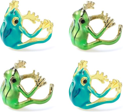 4 قطع من حلقات ضفدع الشجرة للنساء، مجموعة حلقات ضفدع شجرة لطيفة قابلة للتعديل، حلقات إصبع مفتوحة، مجوهرات ضفادع خضراء مرحة، مجوهرات على شكل إصبع، مجوهرات هدية مضحكة للنساء (أخضر، أزرق) in Kuwait
