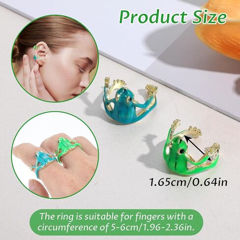 4 قطع من حلقات ضفدع الشجرة للنساء، مجموعة حلقات ضفدع شجرة لطيفة قابلة للتعديل، حلقات إصبع مفتوحة، مجوهرات ضفادع خضراء مرحة، مجوهرات على شكل إصبع، مجوهرات هدية مضحكة للنساء (أخضر، أزرق) in Kuwait