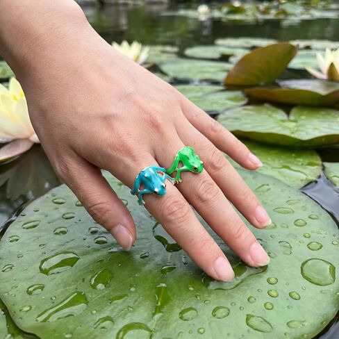 4 قطع من حلقات ضفدع الشجرة للنساء، مجموعة حلقات ضفدع شجرة لطيفة قابلة للتعديل، حلقات إصبع مفتوحة، مجوهرات ضفادع خضراء مرحة، مجوهرات على شكل إصبع، مجوهرات هدية مضحكة للنساء (أخضر، أزرق) in Kuwait