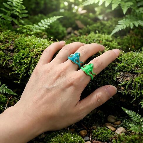 4 قطع من حلقات ضفدع الشجرة للنساء، مجموعة حلقات ضفدع شجرة لطيفة قابلة للتعديل، حلقات إصبع مفتوحة، مجوهرات ضفادع خضراء مرحة، مجوهرات على شكل إصبع، مجوهرات هدية مضحكة للنساء (أخضر، أزرق) in Kuwait