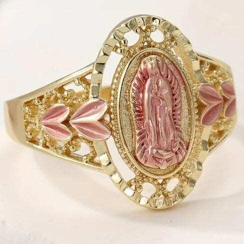 Two Tone Virgin Mary Guadalupe Rings for Women Anniversary Mother's Day Ring Gift in Saudi Arabia