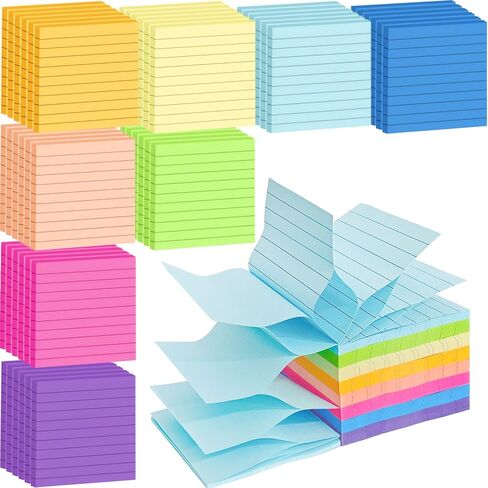 48 Pack Pop Up Lined Sticky Notes 3x3, 8 Colors Accordion Sticky Notes with Lines, Self Sticky Note Memo Pads for School and Office Supplies, Morandi in Saudi Arabia