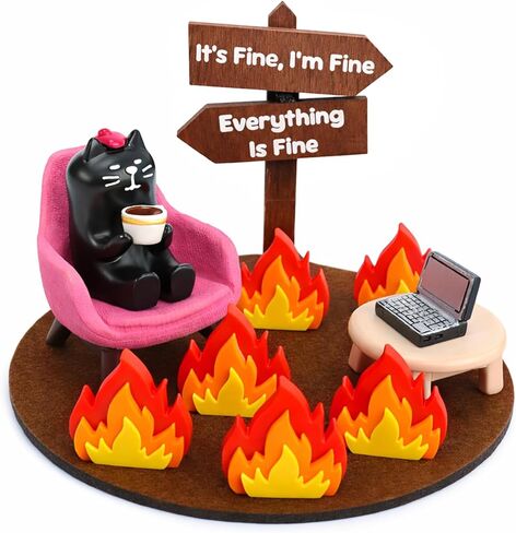 Miniature Cat Figurines Funny Desk Decor, Everything is Fine Meme Desk Figurine, Emotional Support Office Ornament, Stress Relief Gift for Coworkers, Home Workspace Tabletop Decoration in Saudi Arabia
