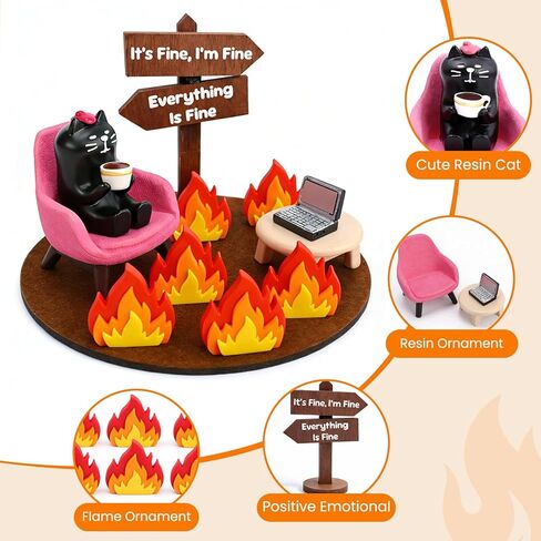 Miniature Cat Figurines Funny Desk Decor, Everything is Fine Meme Desk Figurine, Emotional Support Office Ornament, Stress Relief Gift for Coworkers, Home Workspace Tabletop Decoration in Saudi Arabia