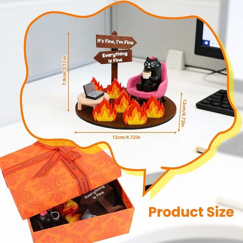 Miniature Cat Figurines Funny Desk Decor, Everything is Fine Meme Desk Figurine, Emotional Support Office Ornament, Stress Relief Gift for Coworkers, Home Workspace Tabletop Decoration in Saudi Arabia