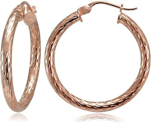 Hoops & Loops - Sterling Silver 25mm Diamond Cut Click Top Hoop Earrings | Sterling Silver, Yellow & Rose Gold Flash Plated in Saudi Arabia
