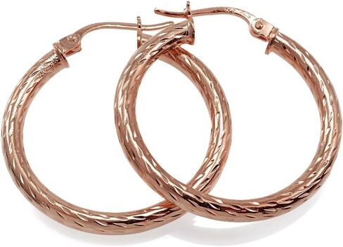 Hoops & Loops - Sterling Silver 25mm Diamond Cut Click Top Hoop Earrings | Sterling Silver, Yellow & Rose Gold Flash Plated in Saudi Arabia