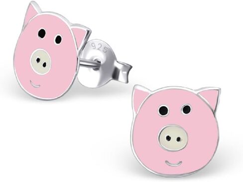 925 Sterling Silver Small Pink Pig Stud Earrings 22244 in Saudi Arabia