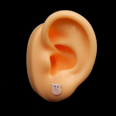 925 Sterling Silver Small Pink Pig Stud Earrings 22244 in Saudi Arabia