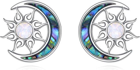Sun Moon Stud Earrings for Women 925 Sterling Silver Sun Moon Stud Earrings Moonstone Abalone Shell Jewelry Gift in Saudi Arabia