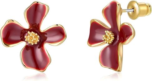 أقراط حمراء من STJARNA للنساء على شكل زهرة دمعة من الفضة 925 على شكل أقراط مجوهرات لعيد الميلاد والعام الجديد in Kuwait